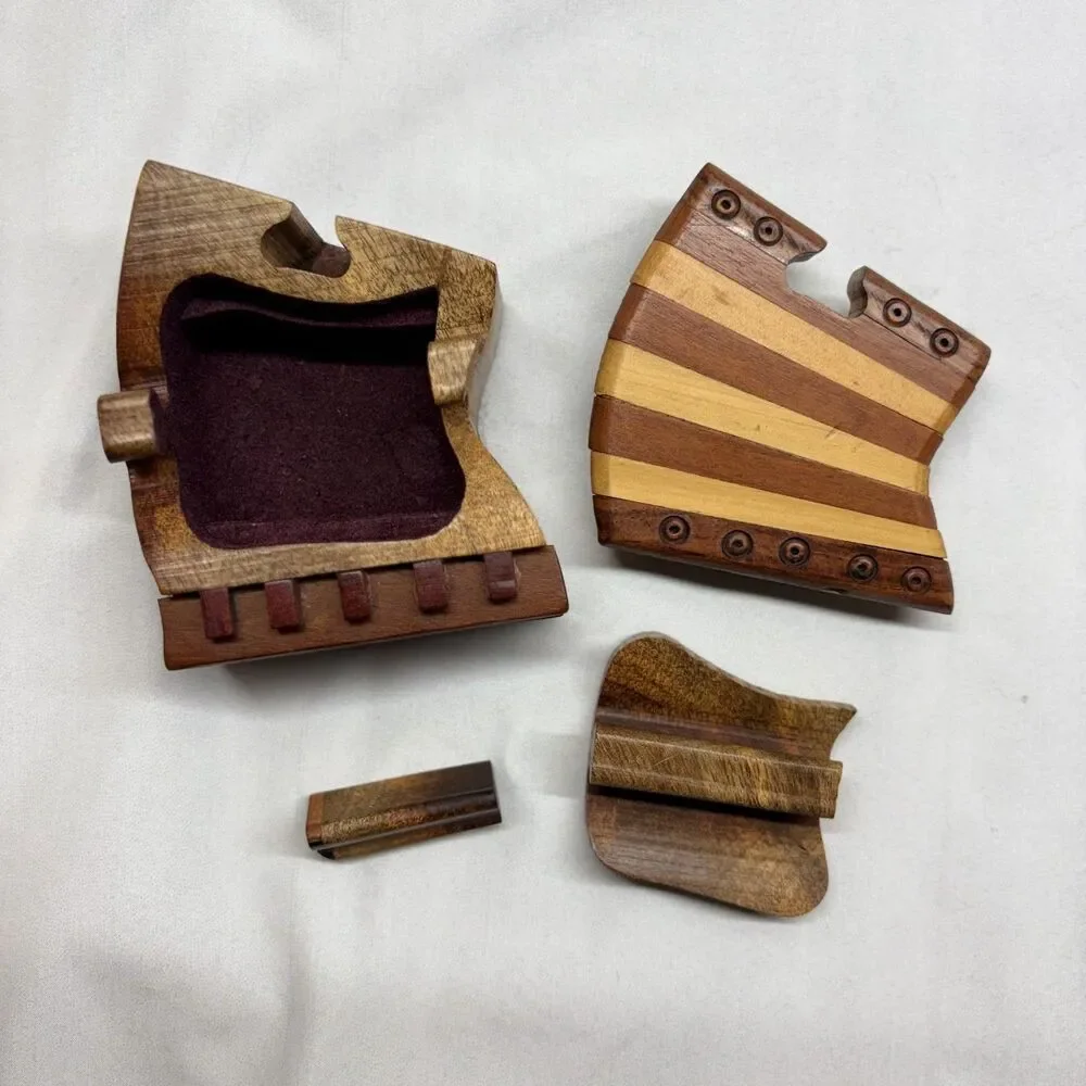 Vintage Wooden Piano / Accordion Secret Puzzle Trinket Box Multi color small